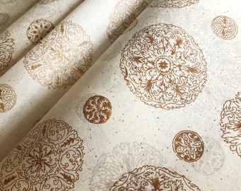 Luxury Gemstone Cream Off-White Printed Tissue Paper - Burnt Orange Amber Copper Bronze Mandalas. Ideal luxury gift wrapping, wedding decor.