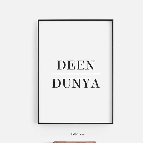 Deen Dunya Poster, Religion Over World Life Print Printable Minimalist Typography Arabic Quote Home Housewarming Decor Wall Art Islamic Gift