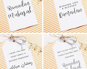4x Ramadan Gift Tags Printable 2" x 3.5", Ramadan Mubarak Gifts Tag Set Eid Decoration Decor Sign Sticker Banner Islam Arabic Labels Kids