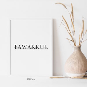 TAWAKKUL Islamisches minimalistisches Typografie Poster. Vertrauen in Gottes Plan, Akzeptanz, Vertrauen, Tawakal, Islam Kalligraphie Wanddruck