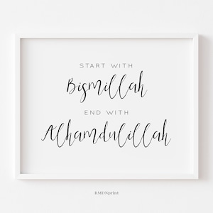 Begin met Bismillah Eindig met Alhamdulillah Print, Islamitische Islam Arabische Poster, Bismilah Basmala, Alhamdulilah Wall Art Home Decor Printable