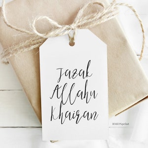 Jazak Allahu Khairan Etiquetas de regalo Imprimibles 2" x 3.5", Etiquetas de regalos JazakAllah Khairan Djazak Allaahu Gairan Eid Ramadan Etiquetas de agradecimiento