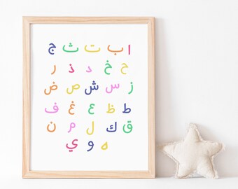 Colorful Arabic Alphabet Poster – Kids Nursery Art (Digital Print)