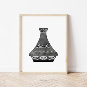 Moroccan Tajine Besaha Besa7a Bsaha wa raha, Morocco print wall art, Tagine Pot Kitchen Food Spices North African printable home decor frame