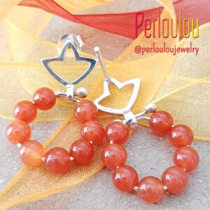 Orange dangle earrings | Gemstone earrings | Dainty silver earrings | Short dangle earrings | Summer jewelry | Silver beaded earrings