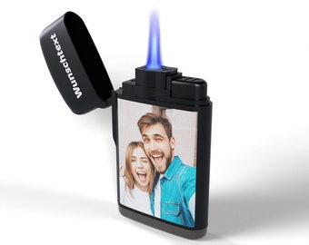 Bl4ckPrint Créez votre propre briquet avec photo et texte - cadeau photo - briquet tempête - gaz liquide rechargeable - cadeau personnalisé