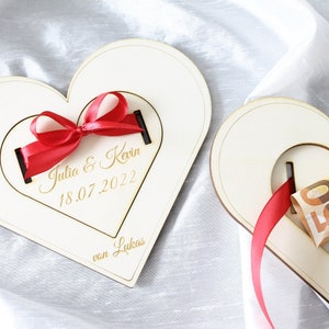 Money gift wedding personalized heart shape made of wood with ribbon personalizable wedding gift for bride and groom wedding gift Holz