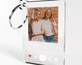 Bl4ckPrint - Spotify ähnlich Song Schlüsselanhänger Personalisiert mit Foto und Wunschtext Acrylglas Personalisiertes Geschenk Fotogeschenk