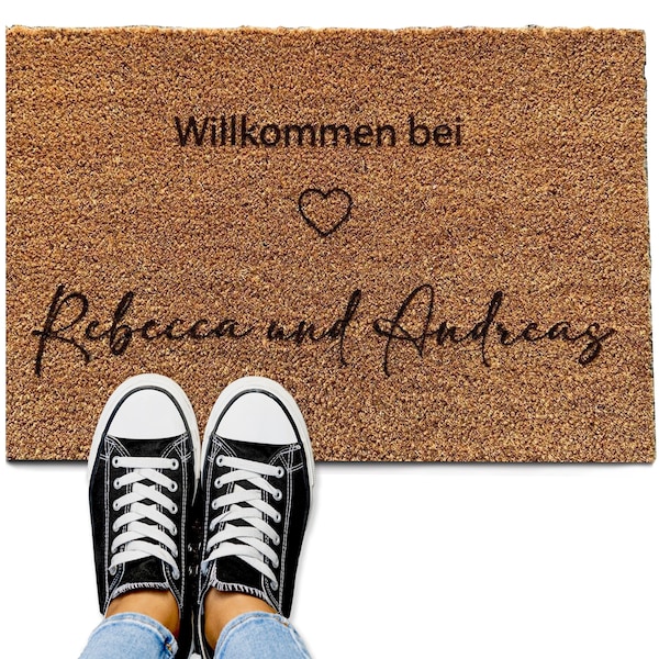 Fußmatte personalisiert Türmatte mit Namen Nachname eigener Text Kokosmatte Geschenk zur Hochzeit Einzug Geschenk Individueller Text