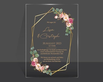 Cartes d'invitation Bl4ckPrint en verre acrylique, personnalisables - Panneaux en plexiglas pour invitations de mariage - Accessoires de mariage