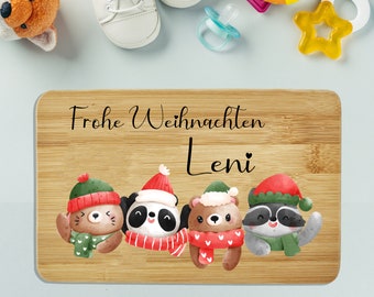 Frühstücksbrettchen personalisiert Kinder Weihnachtsmotiv Geschenk 1. Geburtstag Geschenkidee Weihnachten Holzbrett Brettchen Vesperbrettch3
