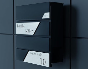 Bl4ckPrint Premium Briefkasten mit Zeitungsfach Anthrazit - Postkasten personalisiert mit Familienname Straße und Hausnummer Wandbriefkasten