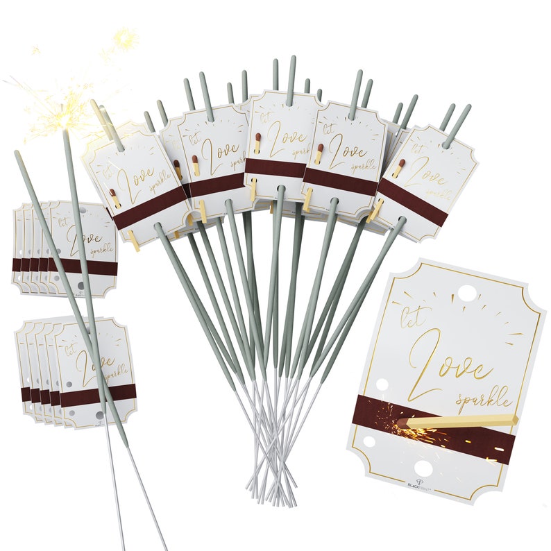 20x étiquettes scintillantes, y compris 20x cierges magiques autocollants assortis pour le mariage cadeau d'invité mariage Wedding Guest Gift Sparkles Englisch