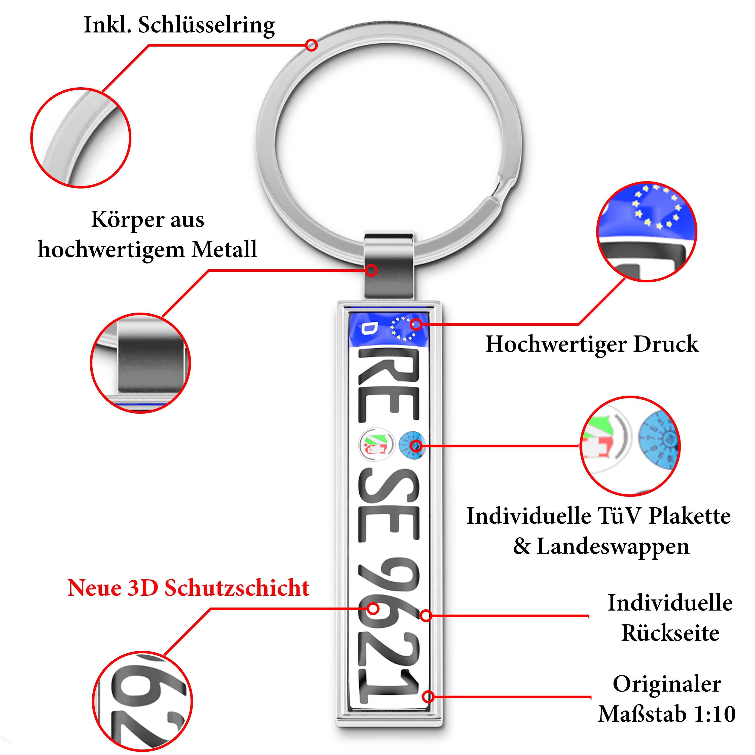 Bl4ckPrint Personalisierter Kennzeichen-Schlüsselanhänger wahlweise mit  Geschenkbox Mini Nummernschild mit Namen beidseitig Gravur Auto Individuell  als Geschenk Für Männer Autofans : : Auto & Motorrad