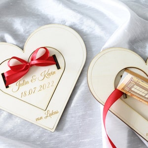 Money gift wedding personalized heart shape made of wood with ribbon personalizable wedding gift for bride and groom wedding gift image 9