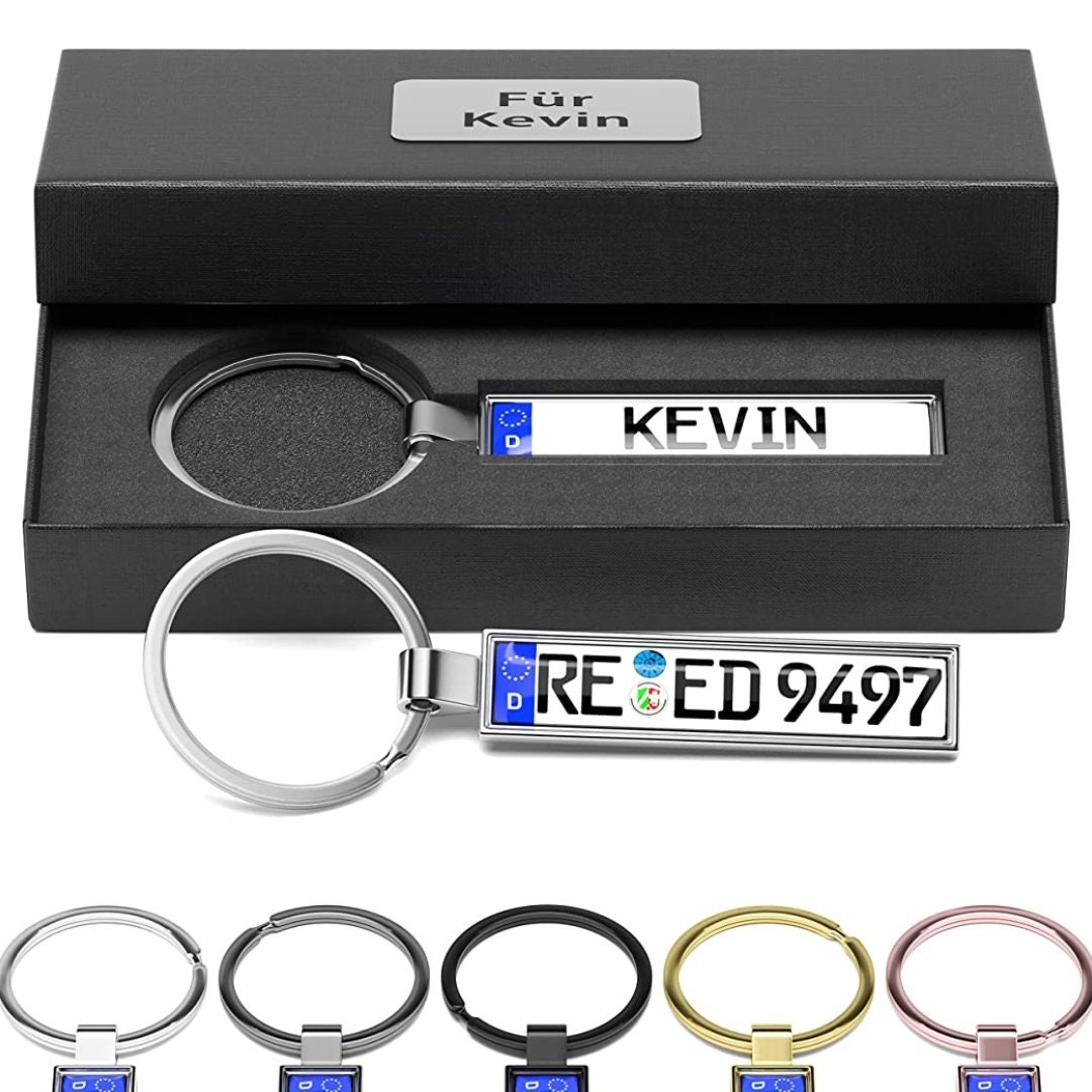 Bl4ckPrintDE Bl4ckPrint Personalized License Plate Key Ring with Gift Box License Plate Personalized Engraving Car Vehicle On Both Sides