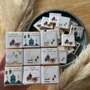 18x Eid Mubarak Schokolade Gold 4x4cm Madlen Eid al Adha Vollmilch kurban bayrami cikolatasi Ohne Alkohol Bayram Cikolatasi Sekeri Hosgeldin Ramazan