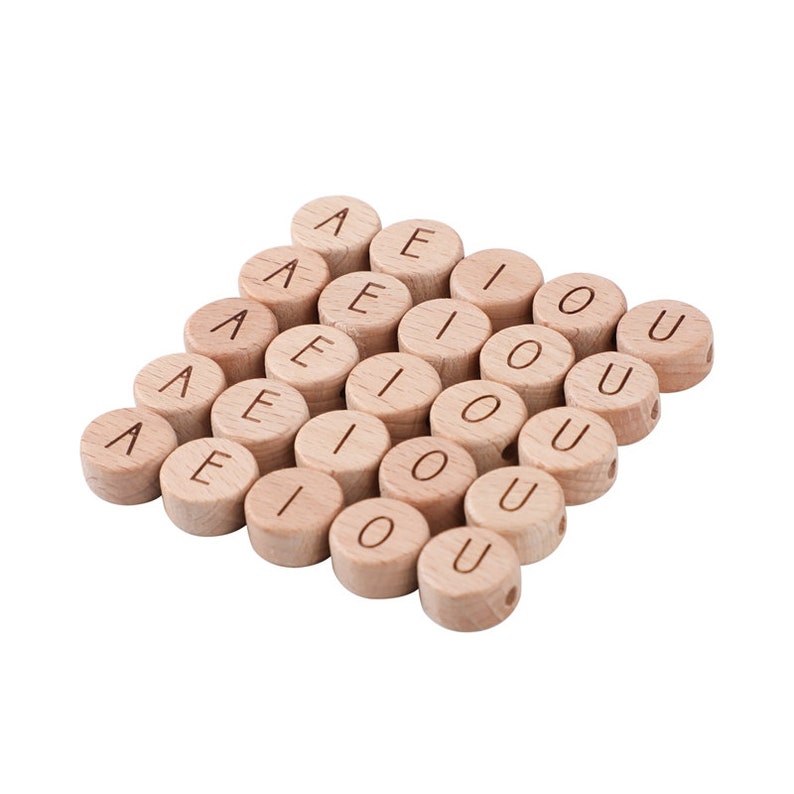 Holzbuchstaben Rund Perlen für Schnullerkette 15mm aus Bio-Buche Buchstaben perlen, frei von BPA, PVC, Blei, Phthalaten Latex & Cadmiumnice, Bild 7