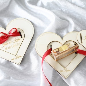 Money gift wedding personalized heart shape made of wood with ribbon personalizable wedding gift for bride and groom wedding gift image 5