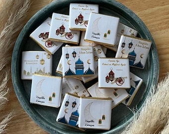 18x Ramadan Eid Schokolade - Eid Mubarak - Ramadan Kareem Schokolade ohne Alkohol - Türkisch und Arabisch - Ramazan Cikolatasi - Bayram