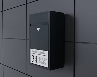 Bl4ckPrint Premium brievenbus antraciet - brievenbus gepersonaliseerd met achternaam straat en huisnummer - hoogwaardige wandbrievenbus