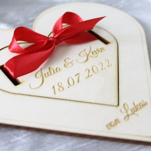 Money gift wedding personalized heart shape made of wood with ribbon personalizable wedding gift for bride and groom wedding gift image 3