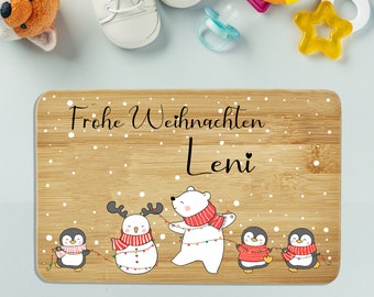 Frühstücksbrettchen personalisiert Kinder Weihnachtsmotiv Geschenk 1. Geburtstag Geschenkidee Weihnachten Holzbrett Brettchen Vesperbrettch5