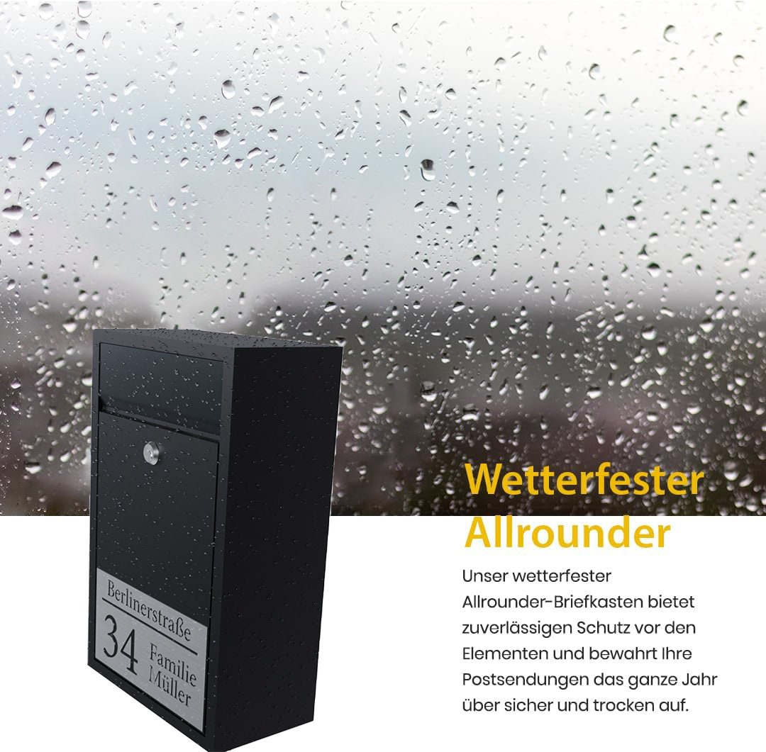 Buzón Seguro Cartas Paquetes Buzón De Pared Haussmann Antracita, Con Cerradura Y Llaves, Acero Con Recubrimiento En Polvo RAL 7016 Caja Correo