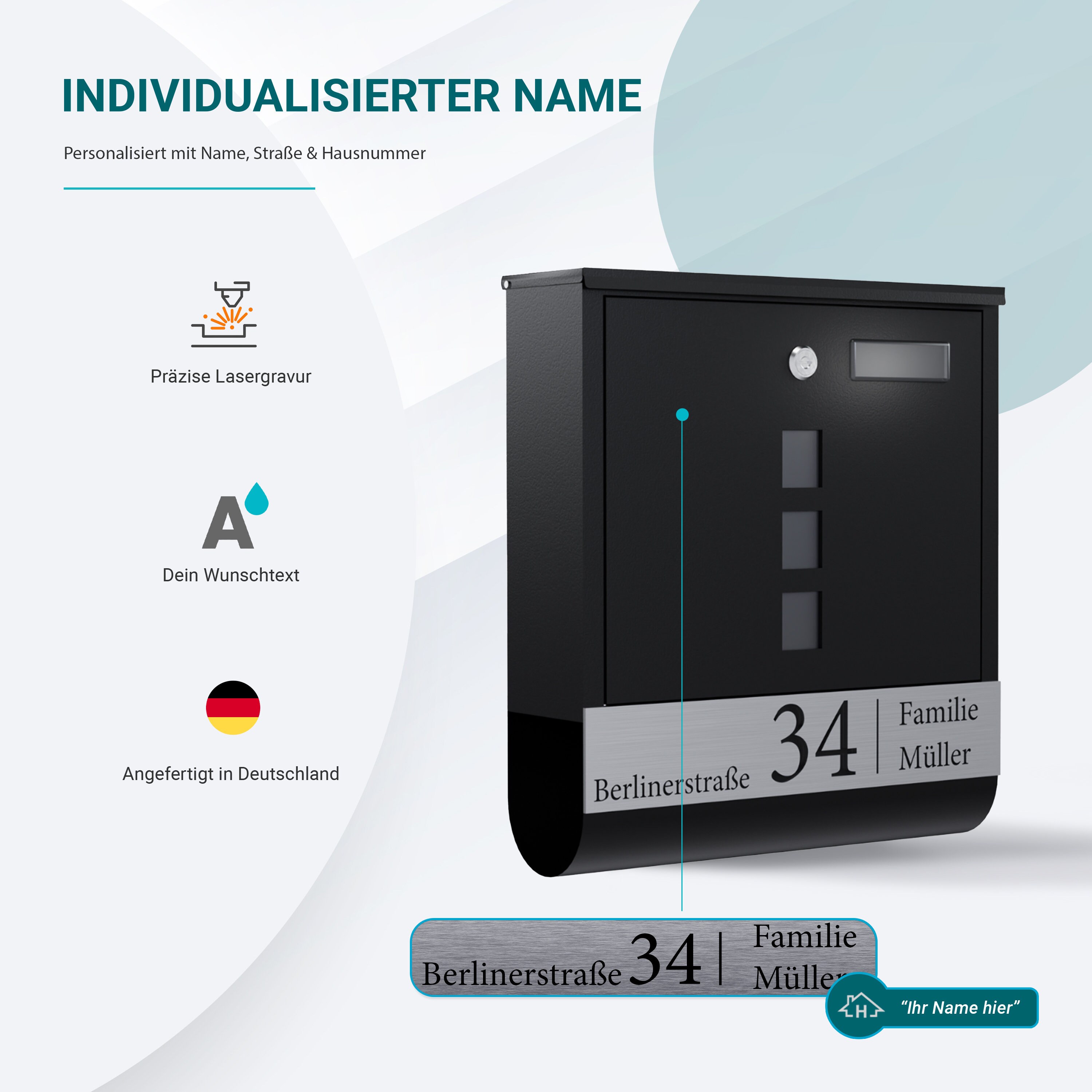 Bl4ckPrint Cassetta Delle Lettere Antracite - Personalizzabile Con Nome E Numero, Design Moderno - Foto 2