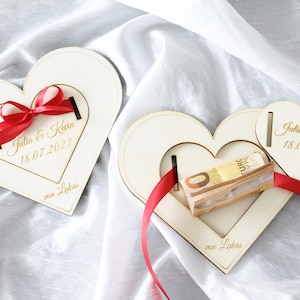 Money gift wedding personalized heart shape made of wood with ribbon personalizable wedding gift for bride and groom wedding gift image 4