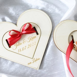 Money gift wedding personalized heart shape made of wood with ribbon personalizable wedding gift for bride and groom wedding gift image 6