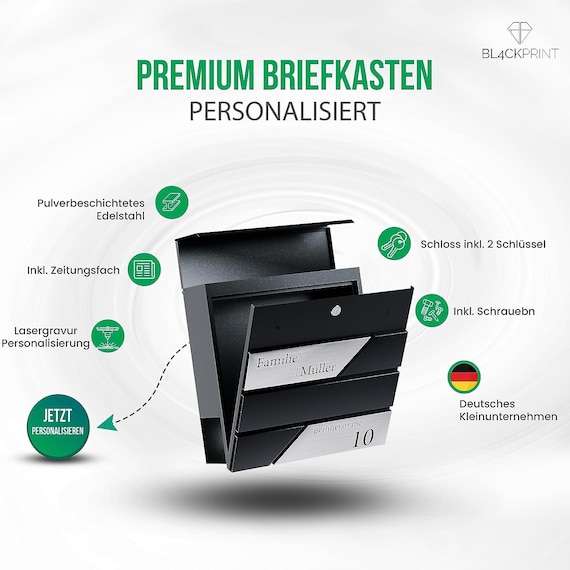 Bl4ckPrint Cassetta Delle Lettere Antracite - Personalizzabile Con Nome E Numero, Design Moderno - Foto 11