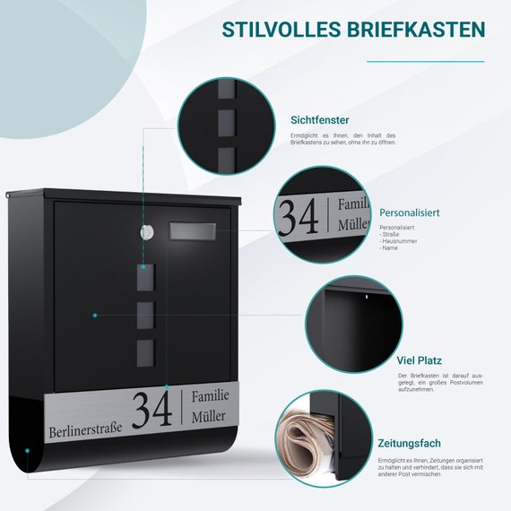 Bl4ckPrint Cassetta Delle Lettere Antracite - Personalizzabile Con Nome E Numero, Design Moderno - Foto 4