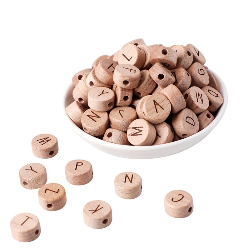 Holzbuchstaben Rund Perlen für Schnullerkette 15mm aus Bio-Buche Buchstaben perlen, frei von BPA, PVC, Blei, Phthalaten Latex & Cadmiumnice, Bild 5