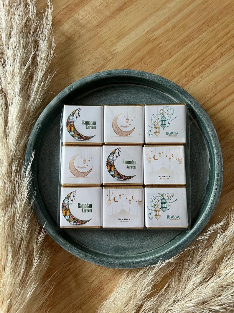 18x Eid Mubarak Schokolade Gold 4x4cm Madlen Eid al Adha Vollmilch kurban bayrami cikolatasi Ohne Alkohol Bayram Cikolatasi Sekeri Ramadan Kareem