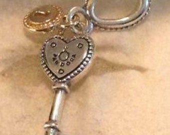 1 Sterling Silver Key to My Heart Charm Key and Love You Heart Lock Charms Set