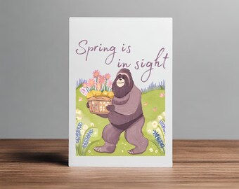 Big Foot Easter Basket “Spring is in sight” Folding Greeting Card - Blank Inside, Big Foot Easter Cards, unique easter cards, big foot