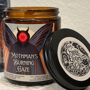 Mothman’s Burning Gaze Hand Poured Scented Soy Candle Mothman Decor Gift