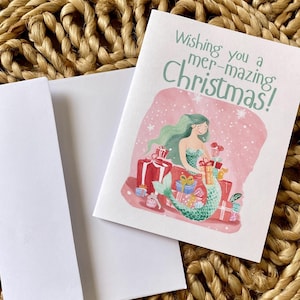 Cartes de sirène pastel de Noël, en vous souhaitant un Noël incroyable, carte de jeu de mots sirène, jolie carte de Noël pastel, carte de Noël de Floride