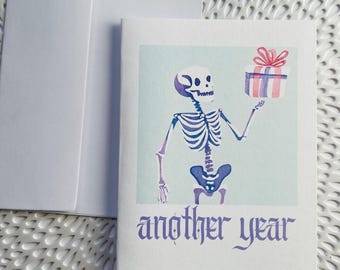 Pastel Goth Skeleton Sarcastic Birthday Card “Another year”