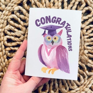 Carte de remise des diplômes - Jolie chouette rose et violette Carte de félicitations pour l'obtention du diplôme - Carte de remise des diplômes hibou - Diplôme d'études secondaires