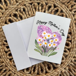 Szczęśliwego Dnia Matki Daisy Pastel Purple Ręcznie składana kartka z pozdrowieniami, Karta na Dzień Matki Daisy, Hurtowe karty na Dzień Matki, fioletowy Dzień Matki