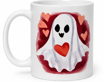 Cute Ghost Valentine Mug, Spooky Valentine’s Gift, Gift for Girlfriend, Boyfriend Gift, Ghost Coffee Mug