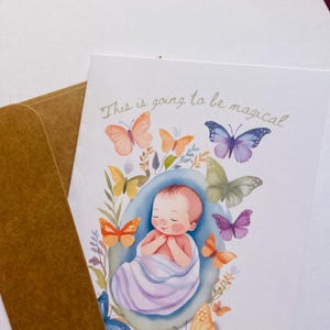 Esta será una tarjeta mágica para baby shower con diseño de bosque encantado y mariposas: tarjeta para baby shower para nuevos padres de su primer bebé: primer bebé.