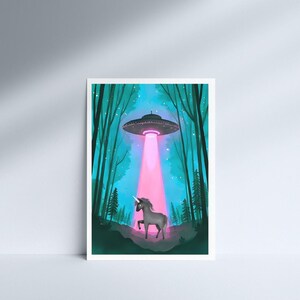 Neon Fantasy Unicorn UFO Wall Art Print bild 1