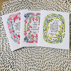 Set mit 3 Aquarell christlichen Ermutigungskarten mit Schrift, christliche Beileidskarte, christliche Karte für Tod, Unterscheidung, Krankheit