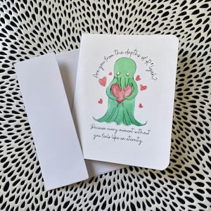 Linda tarjeta romántica de San Valentín de Cthulhu, tarjeta romántica de Cthulhu, tarjeta de felicitación nerd, tarjeta romántica literaria, regalo de San Valentín de Cthulhu