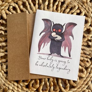 Mothman baby card “Your baby is going to be absolutely legendary” baby shower card, funny baby shower mothman card, mothman, new baby card