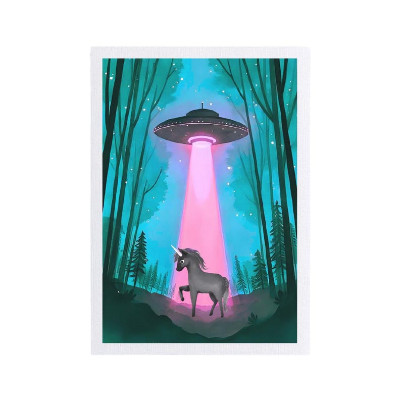 Neon Fantasy Unicorn UFO Wall Art Print bild 2