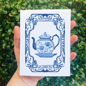 Set van 6 blauw-witte chinoiserie-theepotkaarten voor elke gelegenheid - blanco binnenkant - enveloppen inbegrepen